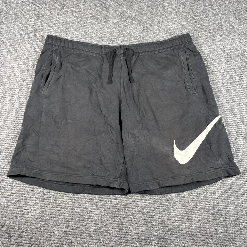 Nike Fleece Shorts Mens XXL Black Good Big Swoosh Logo Drawstring Pockets